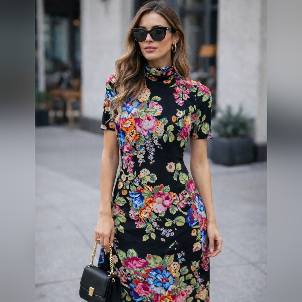 Anthropologie Ett: Twa Floral Black Dress Size Small